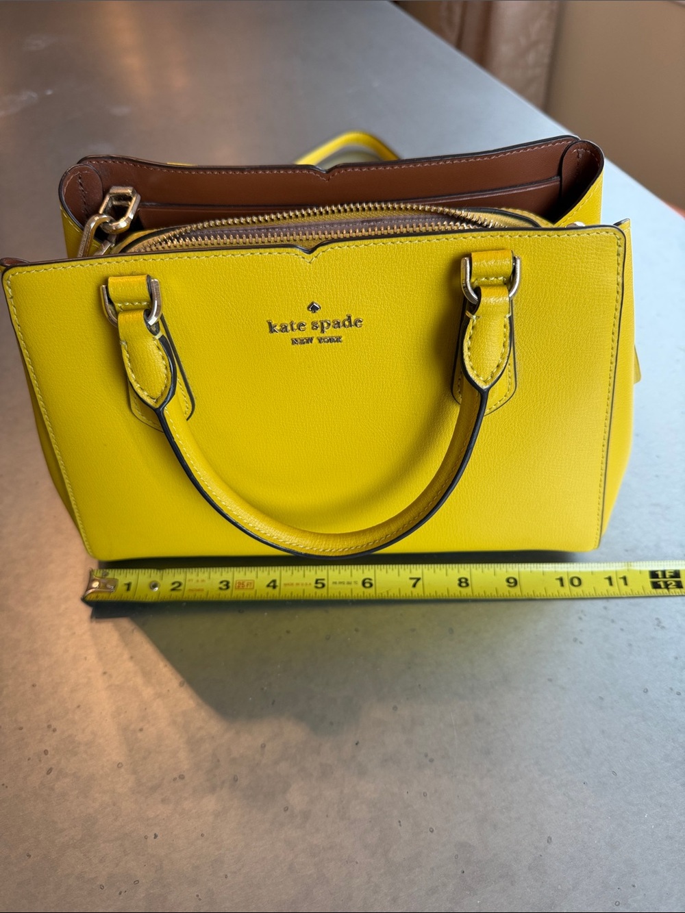 Kate Spade Tippy Small Triple Compartment Grain Leather Satchel In Chartreuse - Picture 11 of 13